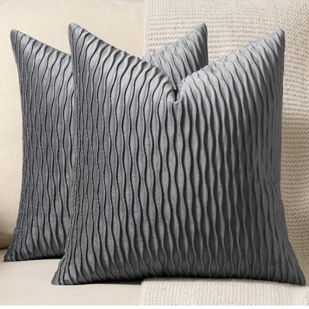 Elegant Gray Velvet Textured Throw Pillow Covers Size 24 X 24